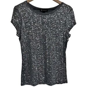 INC International Concepts Women’s Medium Gray Silver Sequin T-Shirt Top Tee